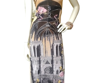 Maxi summer dress Save The Queen Eiffel Tower print Notre Dame Paris size S