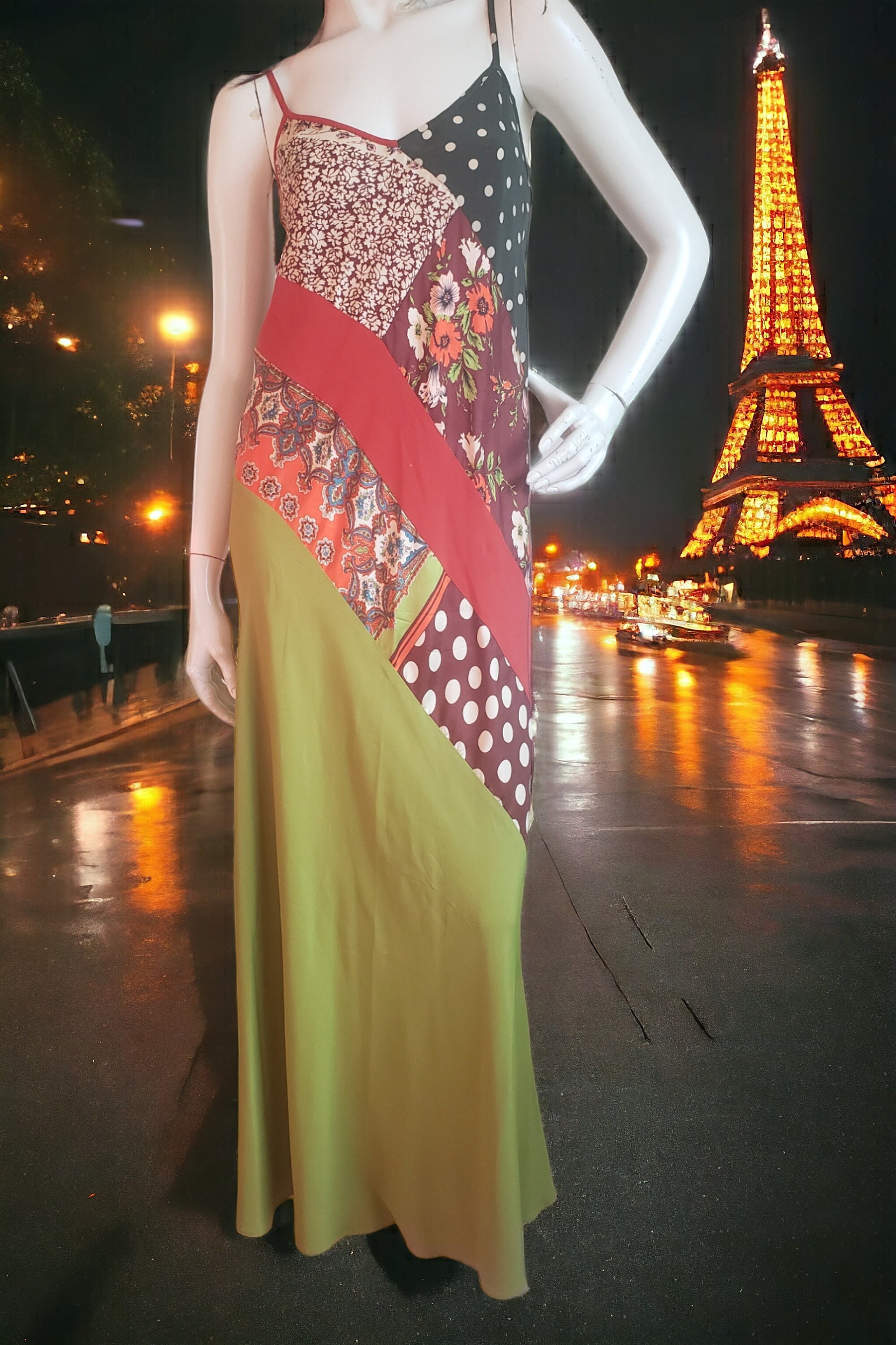 Jean Paul Gaultier Maxi Evening Dress in Multicolored Silk Patchwork Print Size M L - Etsy Denmark Jean Paul Gaultier Maxi Evening Dress in Multicolored Silk Patchwork Print Size M L - Etsy Denmark