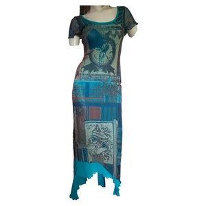 Save The Queen long blue printed knit dress size M L