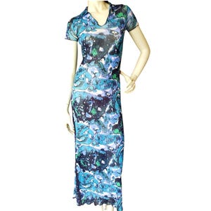 Robe longue  Jean Paul Gaultier JPG imprimé bacterie bleu  taille M ou S ss 2001