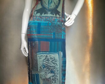 Save the Queen Long Blue Printed Knit Dress Size M L Canada