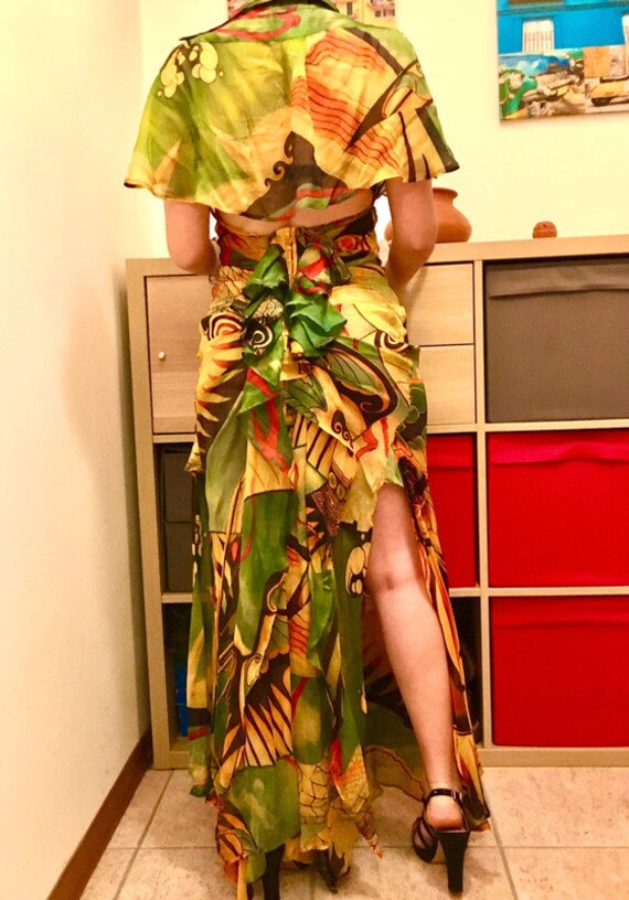 jean paul gaultier silk maxi dress Jean Paul Gaultier Maxi Dress in Multi-colored Art Print Silk Size S  Evening Cocktail Wedding
