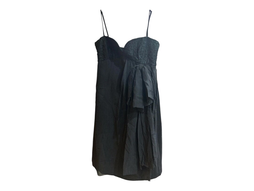 Christian Dior Vintage Black and White Polka Dot Silk Mid-length