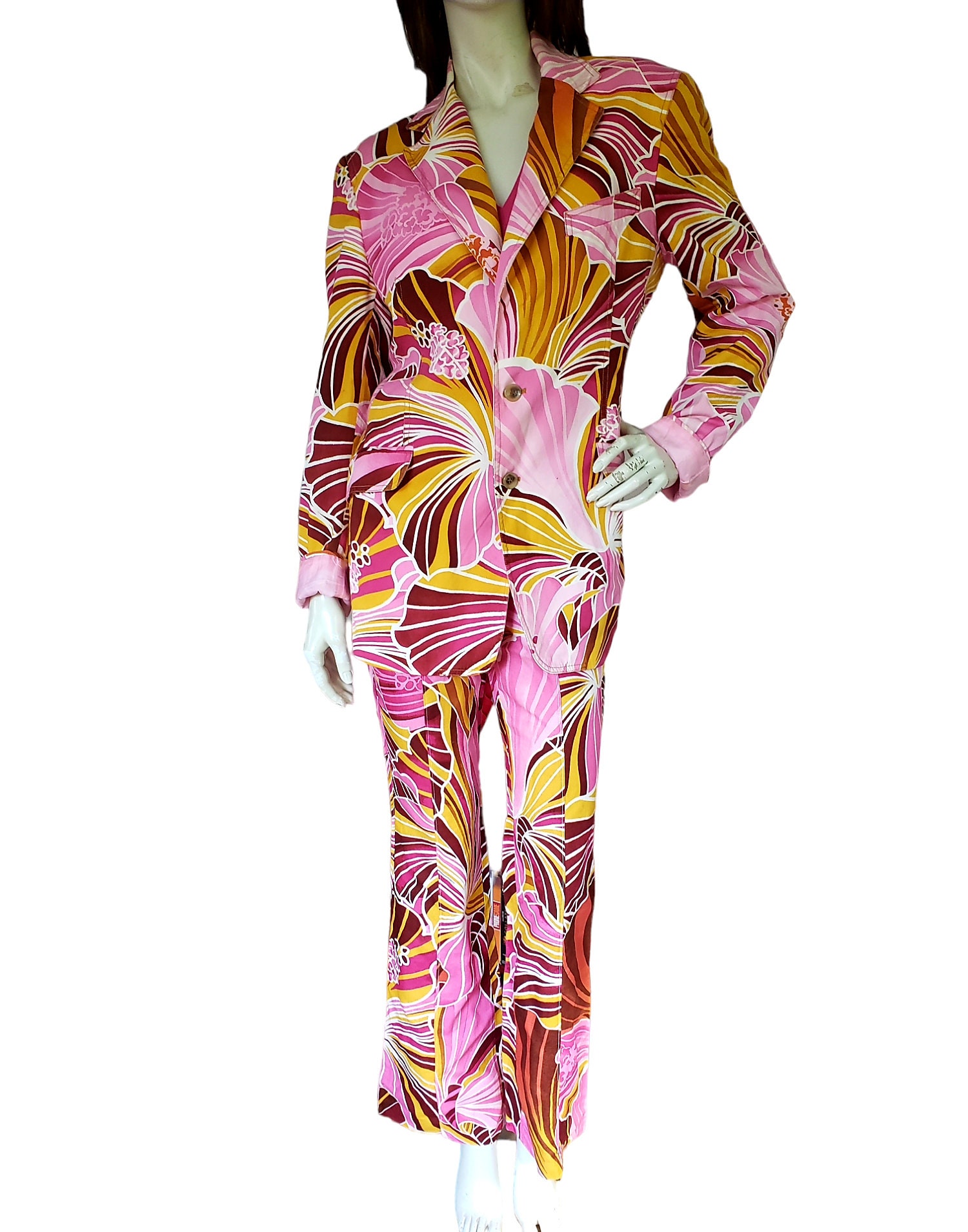 【VIP価格】DOLCE & GABBANA Pink Slim Suit D&G Dolce Gabbana Pop Vintage Jacket Pantsuit Size M Pink