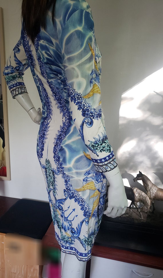 cavalli blue dress Roberto Cavalli Midi Dress With Ruffles And Stones