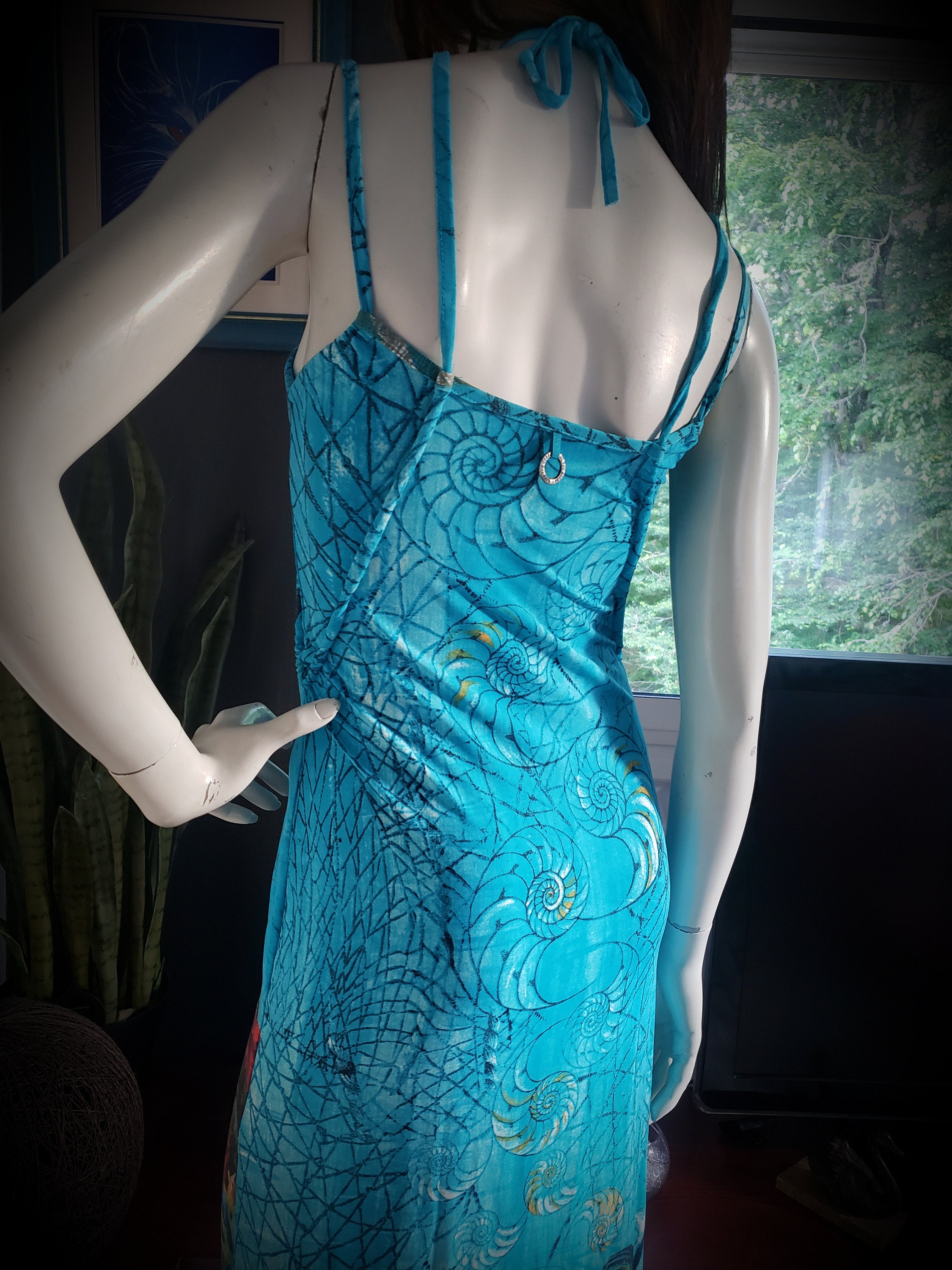 Maxi Dress Save the Queen Turquoise Blue Print Size M - Etsy