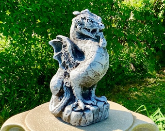 Stone Statue of the Fiery Dragon / Celtic Scaly Dragon / Garden Decoration