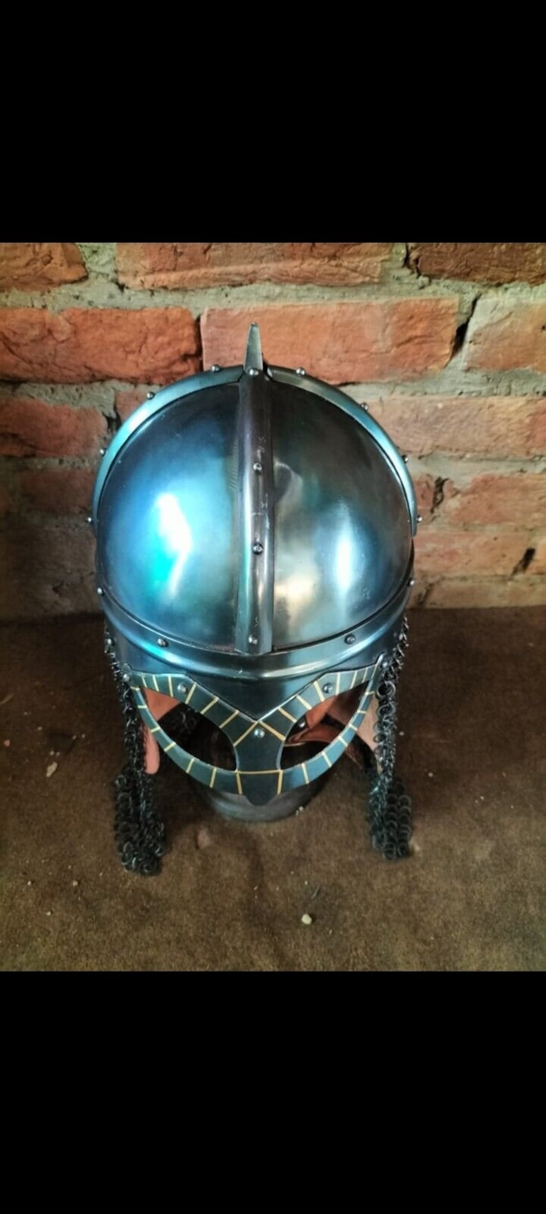 Gjermunbu Handmade Viking Gjermunbu Helmet: 14 Gauge Steel, Leather Neck ...