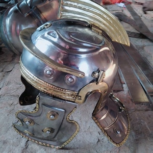 18GA Steel & Brass Medieval Roman Imperial Gallic helmet. dolphin disign made By hand.