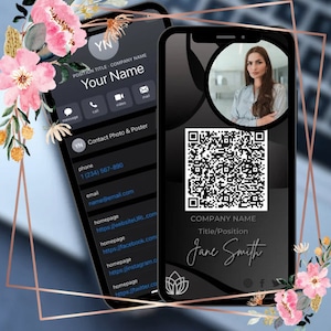 Custom Digital Business Card QR Code | Virtual Card | Scan Contact Download VCF | Lock Screen Background