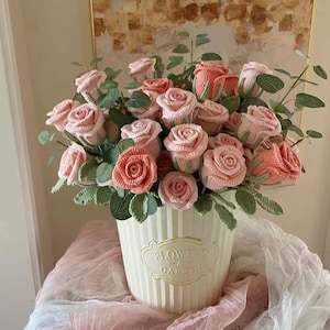 かぎ針編みのバラの花のPDF英語パターン - かぎ針編みの花のパターン - バラの編みぐるみのパターン - ピンクのオハラのパターン - 母の日ギフトDIY