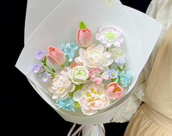 Modèle de fleurs au crochet : tulipe, pivoine, bouquet de feuilles (modèle PDF 6 en 1)