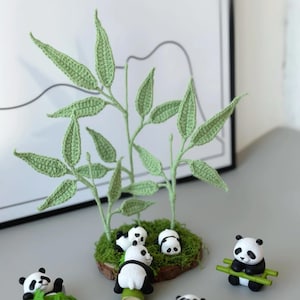 Virkmönster för panda och bambu: Mini-amigurumi av krukväxt (PDF-mönster)