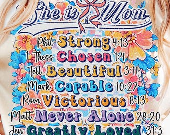 She is Mom Coquette Png, Christian Mama Png, Boho Floral Mama Png, Mom Png, Mother’s Day Gift Png, Wildflower Mama Png, Bible Verses Png