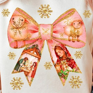 Jesus Christmas Coquette Bow Png, Christian Christmas Png, Nativity Scene Png, Baby Jesus Png, Bible Verse Png, Glitter, Pink Christmas Png