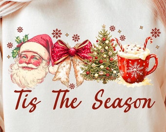 Coquette Christmas png, Coquette Bow Png, Christmas Tree sublimation, Retro Holidays png, Santa Hot Cocoa Candy Cane, Girly Christmas Png