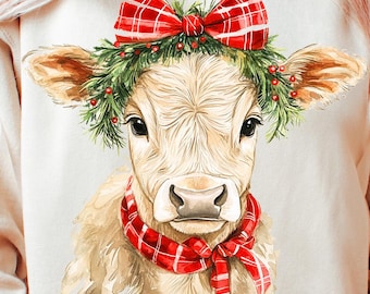 Christmas Coquette Highland Cow png, Western Christmas png, Highland Cow png, Merry xmas png, Coquette png, Aesthetic Christmas png