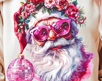 Disco Santa Claus PNG, Christmas Sublimation Design, Retro Christmas png, Pink Christmas png, Pink Santa Claus png, Sublimation Design, png