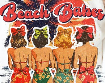 Vintage Coquette Beach Babes Png, Summer Png, Coquette Summer Png, Bow Png ,Trendy Summer Png, Beach Vibes png, Trendy Aesthetic Summer Png
