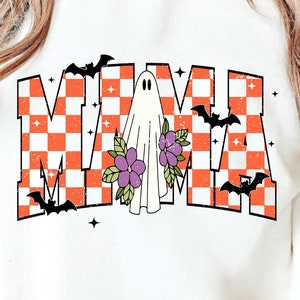 Mama PNG, Halloween Mama TShirt Png, Varsity Png, Mom Life Png, Ghost Png, Trendy Halloween Png, Retro Png, Checkered Png, Distressed Png
