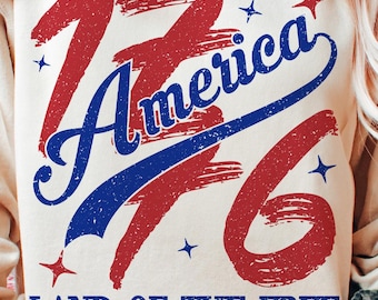 1776 America Land of the Free Sublimation Design, Patriotic Digital, 4th of July PNG, Independence Day Shirt Graphic, USA Vintage Download