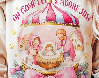 Oh Come Let Us Adore Him Png, Nativity Scene Christmas Png, Coquette Jesus Christmas Png, Baby Jesus Png, Oh Holy Night Png, Hand Drawn