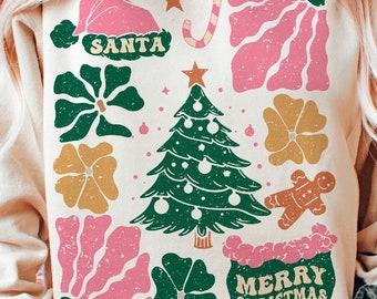 Merry and Bright Christmas Hand Drawn PNG, Christmas Sublimation PNG, Christmas Tree Png, Holiday Vibes Png, Candy Cane, Gingerbread Png