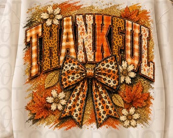 Tacksam kokett PNG, broderi höst PNG, höstsäsong PNG, Thanksgiving PNG, höstdesign, mysig säsong, kokett rosett leoparddesign