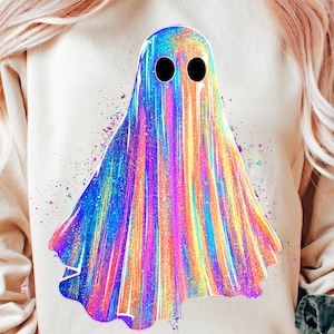 Retro Disco Iridescent Ghost Sublimation PNG Cute Disco Ghost PNG Retro Cute Ghost PNG Glitter Ghost Adorable Ghost Png Spooky Vibes Png