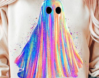 Retro Disco Iridescent Ghost Sublimation PNG Cute Disco Ghost PNG Retro Cute Ghost PNG Glitter Ghost Adorable Ghost Png Spooky Vibes Png