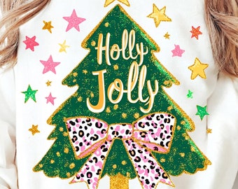 Colorful Glitter Holly Jolly Png, Christmas Png, Glitter Coquette Christmas Tree Png, Christmas Png, Christmas Coquette Png, Brushstroke