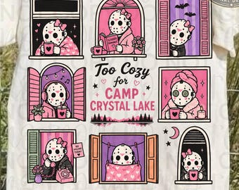 Too Cozy for Camp Crystal Lake PNG, Cute Jason Inspired Ghost, Girly Halloween PNG, Spooky Cute Sublimation, Cozy Horror Design