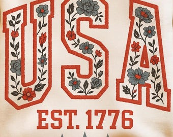 Floral USA Png, Retro America Png, 4th Of July PNG, 4th Of July Sublimation Design, America Coquette Png, Patriotic Png, Girly png