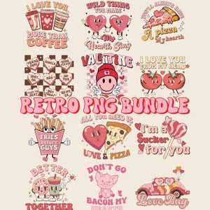 Retro Valentines png Bundle, Retro Valentine png, Groovy Valentine Png, Valentine Png, Valentine&#39;s Day Png, Valentines Sublimation Design
