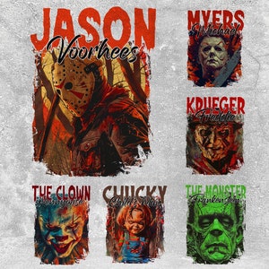 Halloween-horrorvriendenbundel png, retro halloween png, horror Halloween-sublimatie png, enge film png, horror png, halloweenbundel png