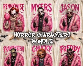 Preppy Halloween Png Bundle, Halloween Characters Png, Horror Characters Bundle Png, Halloween PNG, Horror Movie PNG, Scary Movie PNG,