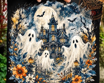 Haunted House PNG, Halloween Haunted Mansion png, Spooky Ghost PNG, Pumpkin png, Black Cat PNG, Halloween Shirt Design, Sublimation png