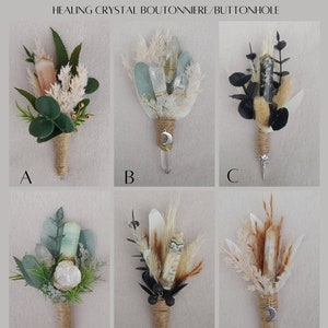 Healing Crystal Buttonholes/ Boutonnieres. Alternative wedding. Boho wedding.