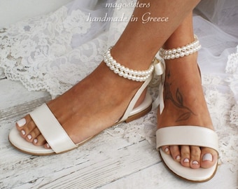 Wedding sandals/ bridal shoes/ pearl sandals/ handmade sandals/ ivory bridal shoes/ beach wedding sandals/ wedding shoes/ '' NOA"