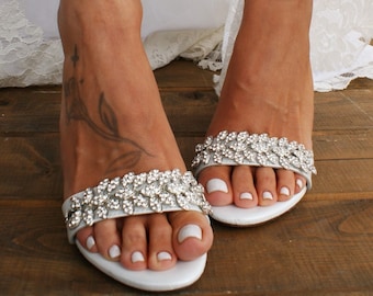 Block heel white wedding sandals/ Handmade bridal shoes/ Bridal heels/ Silver crystals-embellished shoes/ VENETIAN SILVER WHITE
