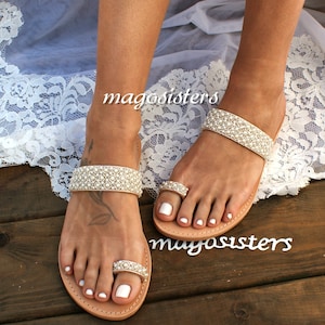 Wedding sandals/ bridal sandals/ leather sandals/ handmade sandals/ pearl sandals/ beach wedding sandals/ wedding shoes/ "CORA"