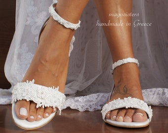 Wedding sandals/ bridal shoes/ bridal sandals/ handmade sandals/ white lace shoes/ beach wedding sandals/ wedding shoes/ "BONNIE"