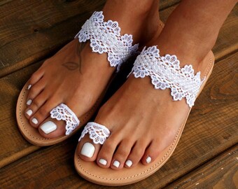 Handmade to order white lace wedding sandals/ bridal shoes/ wedding shoes/ wedding sandals/ white lace sandals/ beach sandals/ FROUFROU