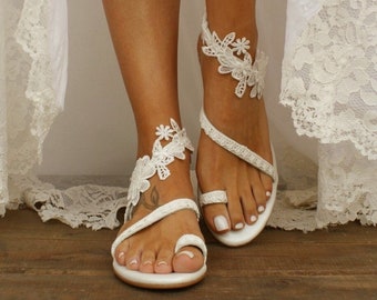 Handmade to order/ ivory lace sandals/ bridal sandal/ wedding shoes/  wedding sandals/ flat lace sandals/ beach sandals/ "WILDFLOWERS"