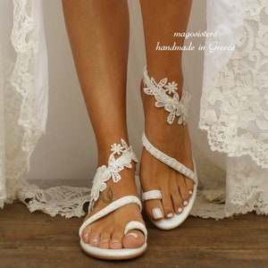 Handmade Ivory Lace Wedding Sandals: "WILDFLOWERS" Bridal Beach Shoes