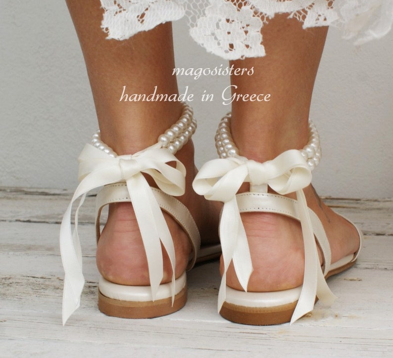 Wedding sandals/ bridal shoes/ pearl sandals/ handmade sandals/ ivory bridal shoes/ beach wedding sandals/ wedding shoes/ '' NOA image 3