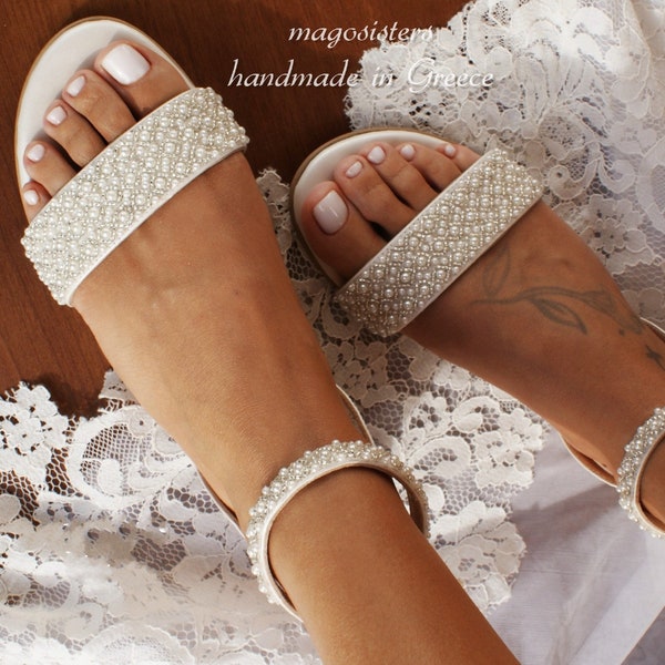 Wedding sandals/ bridal shoes/ pearl ivory sandals/ handmade sandals/ ivory bridal shoes/ beach wedding sandals/ wedding shoes/ '' TYRA"