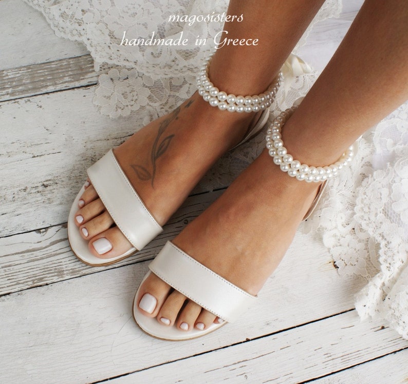 Wedding sandals/ bridal shoes/ pearl sandals/ handmade sandals/ ivory bridal shoes/ beach wedding sandals/ wedding shoes/ '' NOA image 4