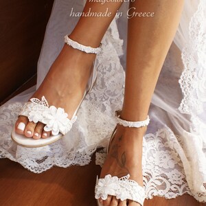 Wedding sandals/ bridal shoes/ leather sandals/ handmade sandals/ ivory lace shoes/ beach wedding sandals/ wedding shoes/ "NAOMI" image 3