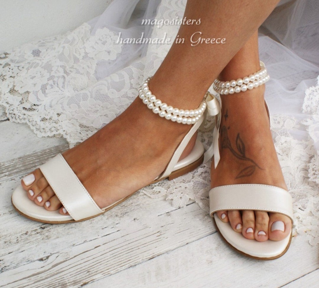 Wedding Sandals/ Bridal Shoes/ Pearl Leather Sandals/ Handmade Sandals